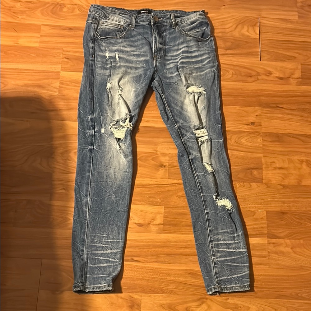 Distressed Blue Jeans